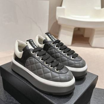 Chanel Quilted Lambskin Platform Sneakers Dark Grey 2024 0601 (MD-240601066)