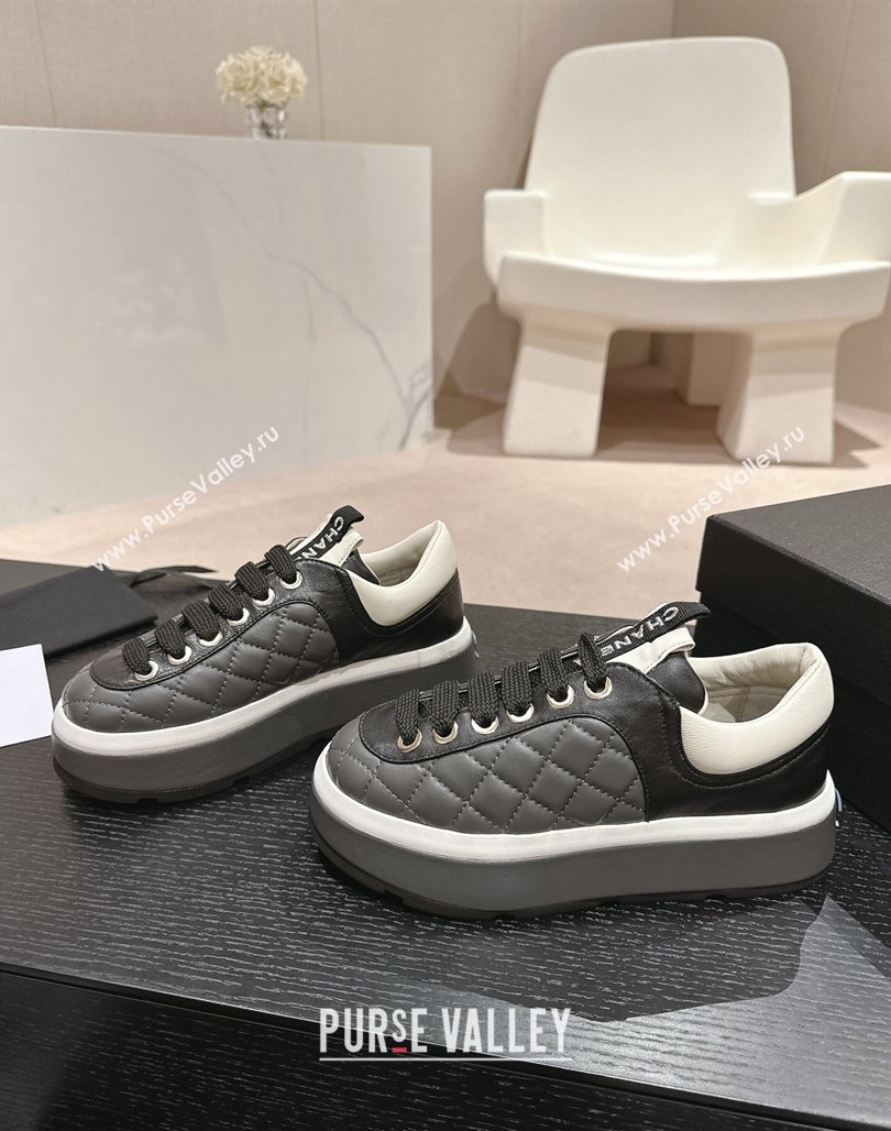 Chanel Quilted Lambskin Platform Sneakers Dark Grey 2024 0601 (MD-240601066)