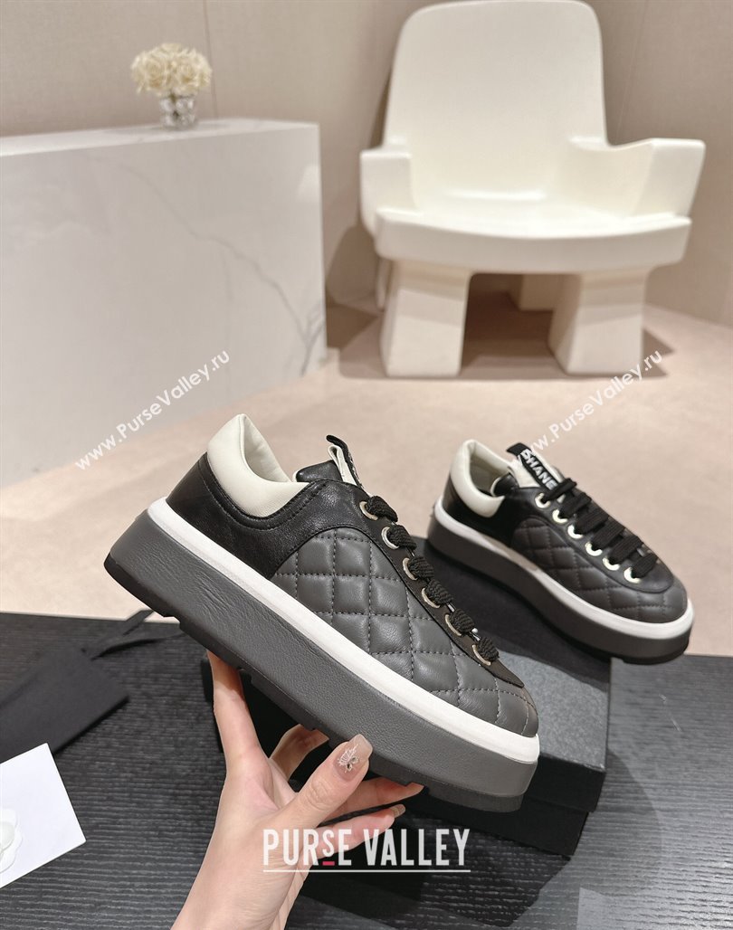 Chanel Quilted Lambskin Platform Sneakers Dark Grey 2024 0601 (MD-240601066)