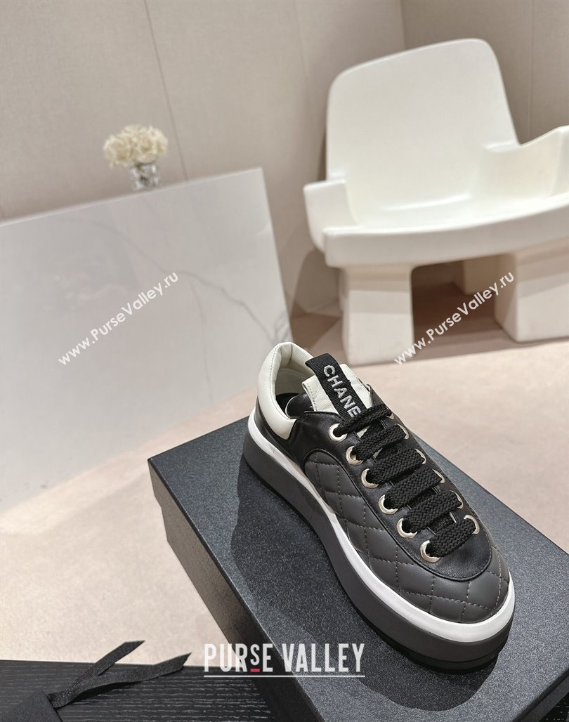 Chanel Quilted Lambskin Platform Sneakers Dark Grey 2024 0601 (MD-240601066)