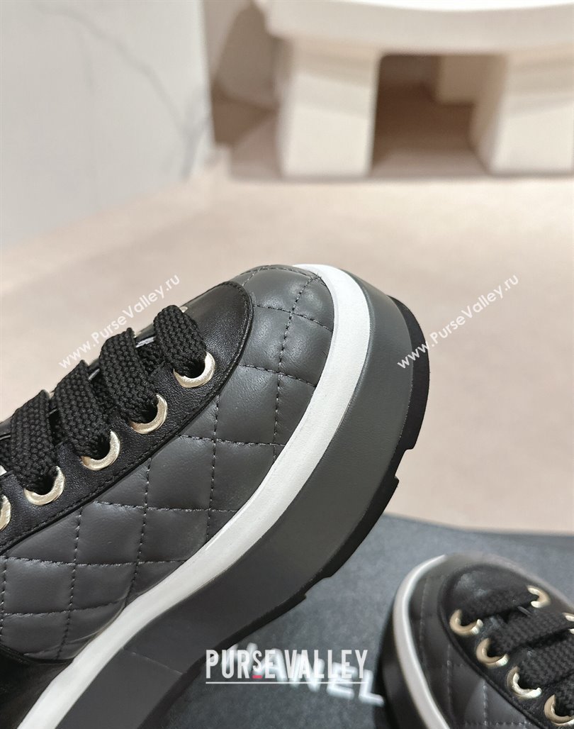 Chanel Quilted Lambskin Platform Sneakers Dark Grey 2024 0601 (MD-240601066)