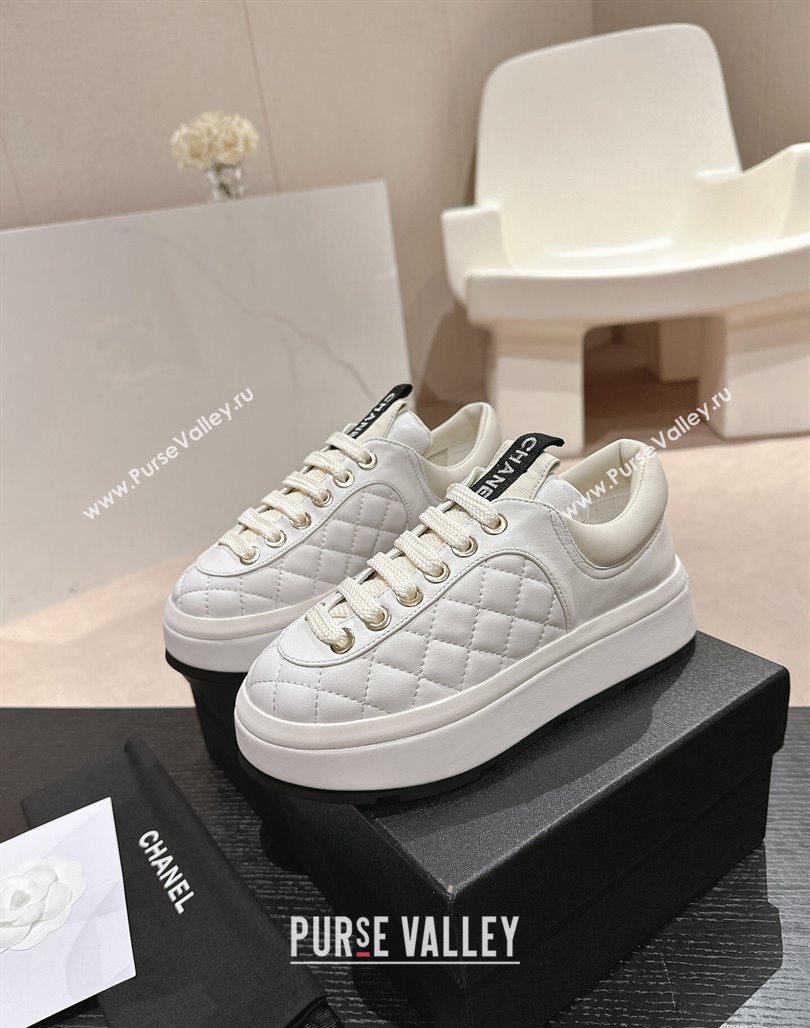 Chanel Quilted Lambskin Platform Sneakers White 2024 0601 (MD-240601067)