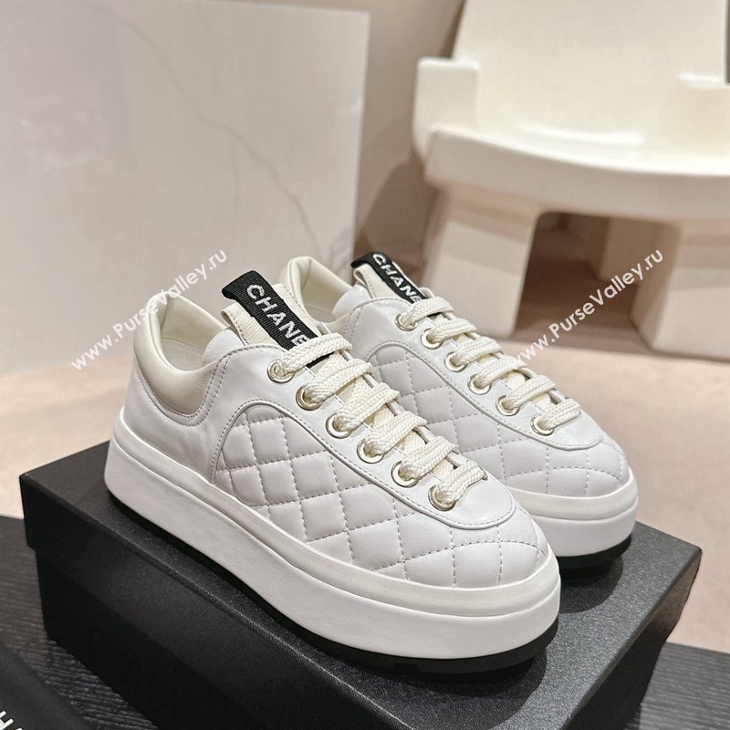 Chanel Quilted Lambskin Platform Sneakers White 2024 0601 (MD-240601067)