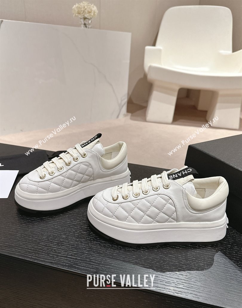 Chanel Quilted Lambskin Platform Sneakers White 2024 0601 (MD-240601067)