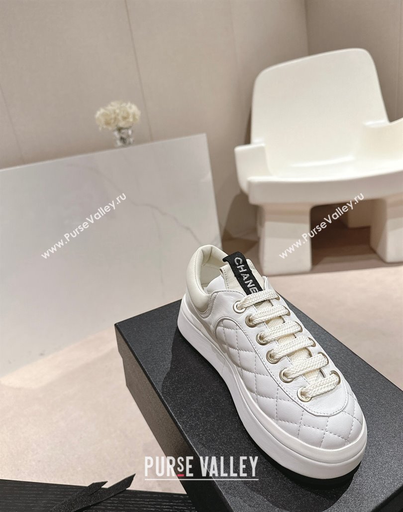 Chanel Quilted Lambskin Platform Sneakers White 2024 0601 (MD-240601067)