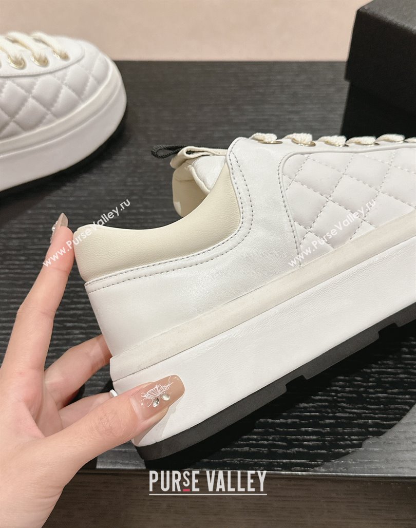 Chanel Quilted Lambskin Platform Sneakers White 2024 0601 (MD-240601067)