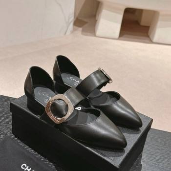 Chanel Calfskin Mary Janes Ballet Flat with Strap Buckle Black 2024 0601 (MD-240601071)