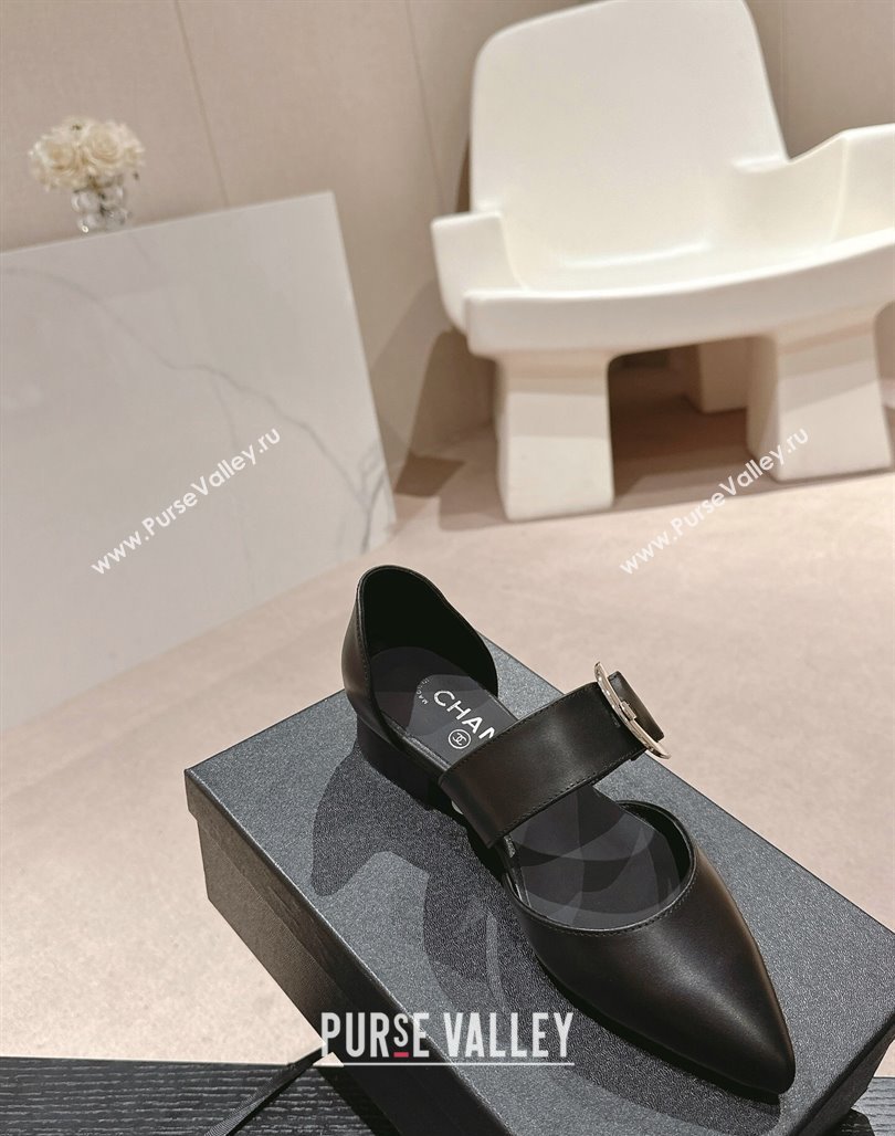 Chanel Calfskin Mary Janes Ballet Flat with Strap Buckle Black 2024 0601 (MD-240601071)