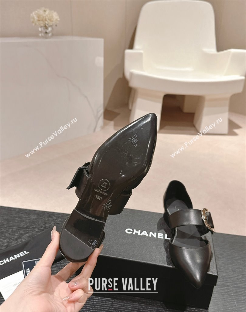 Chanel Calfskin Mary Janes Ballet Flat with Strap Buckle Black 2024 0601 (MD-240601071)