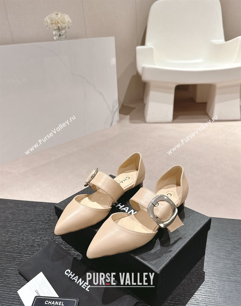 Chanel Calfskin Mary Janes Ballet Flat with Strap Buckle Beige 2024 0601 (MD-240601072)