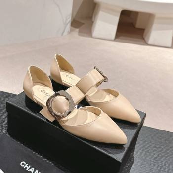 Chanel Calfskin Mary Janes Ballet Flat with Strap Buckle Beige 2024 0601 (MD-240601072)
