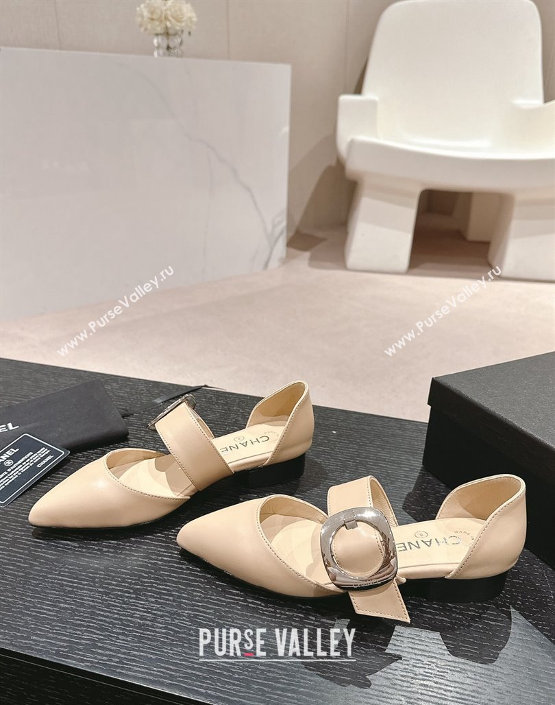 Chanel Calfskin Mary Janes Ballet Flat with Strap Buckle Beige 2024 0601 (MD-240601072)