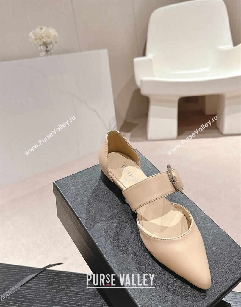 Chanel Calfskin Mary Janes Ballet Flat with Strap Buckle Beige 2024 0601 (MD-240601072)