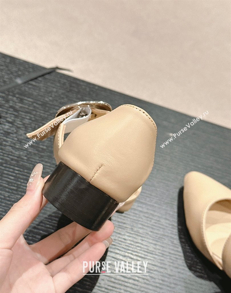 Chanel Calfskin Mary Janes Ballet Flat with Strap Buckle Beige 2024 0601 (MD-240601072)