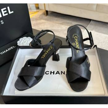 Chanel Satin Heel Sandals 6.5cm with Pearls Black 2024 0601 (SS-240601080)