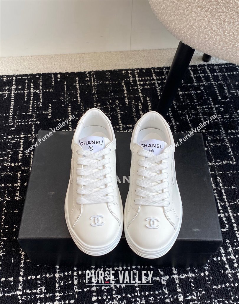 Chanel CC White Calfskin Sneakers White 2024 0601 (KL-240601101)