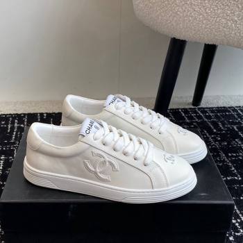 Chanel CC White Calfskin Sneakers White 2024 0601 (KL-240601101)