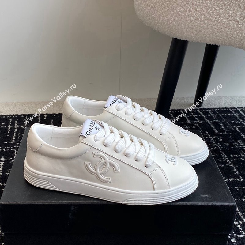 Chanel CC White Calfskin Sneakers White 2024 0601 (KL-240601101)