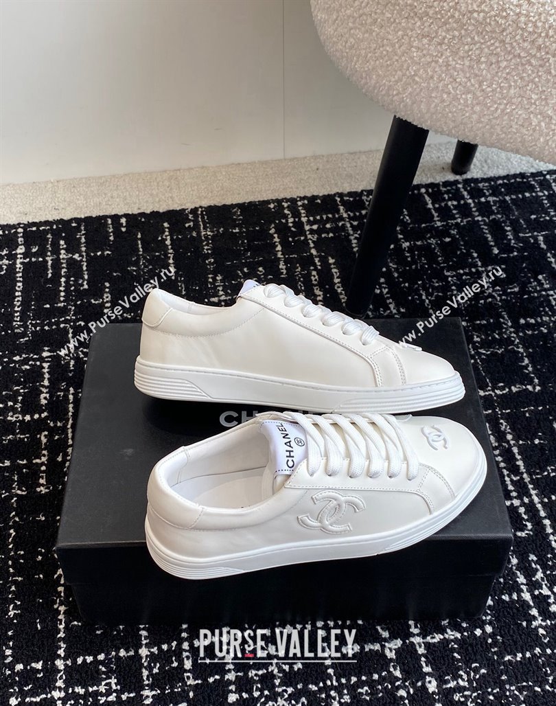 Chanel CC White Calfskin Sneakers White 2024 0601 (KL-240601101)