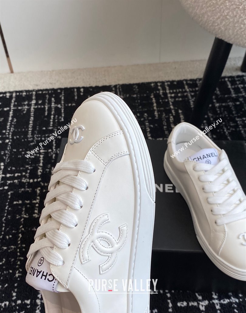 Chanel CC White Calfskin Sneakers White 2024 0601 (KL-240601101)