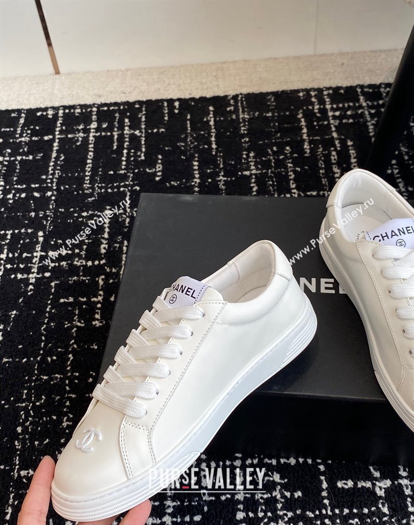 Chanel CC White Calfskin Sneakers White 2024 0601 (KL-240601101)