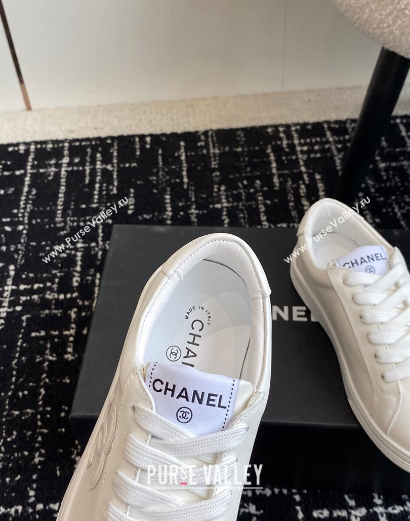 Chanel CC White Calfskin Sneakers White 2024 0601 (KL-240601101)