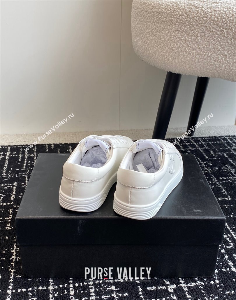 Chanel CC White Calfskin Sneakers White 2024 0601 (KL-240601101)