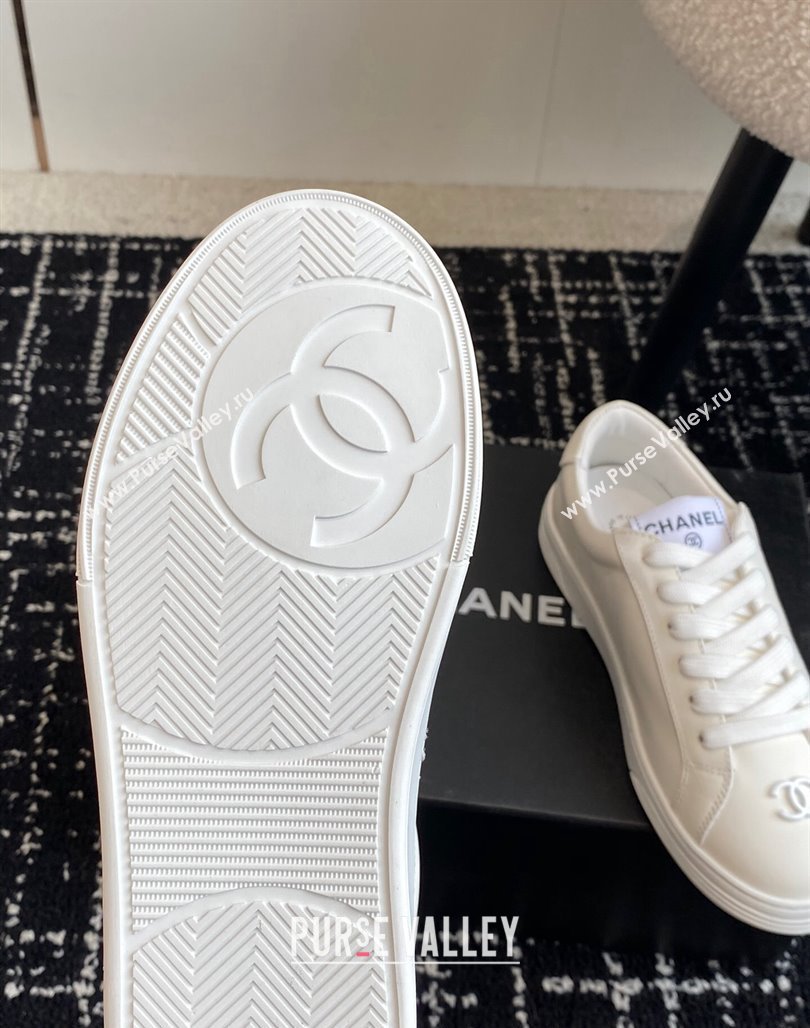 Chanel CC White Calfskin Sneakers White 2024 0601 (KL-240601101)