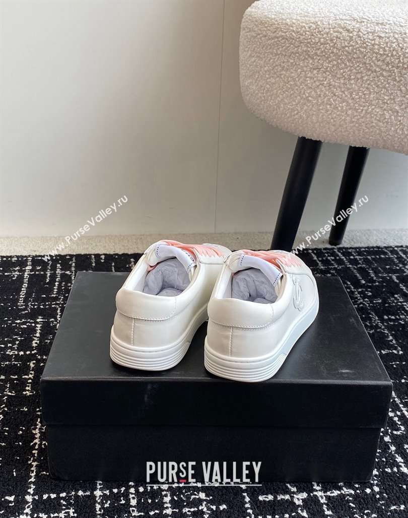 Chanel CC White Calfskin Sneakers Pink 2024 0601 (KL-240601102)