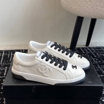 Chanel CC White Calfskin Sneakers Black 2024 0601 (KL-240601104)