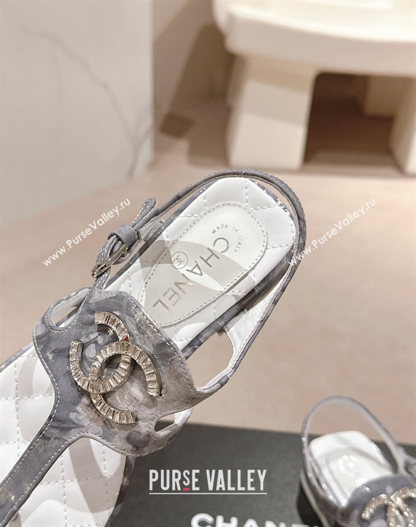 Chanel Printed Fabric Flat Thong Sandals with Pearls Flower Grey 2024 0603 (MD-240603108)