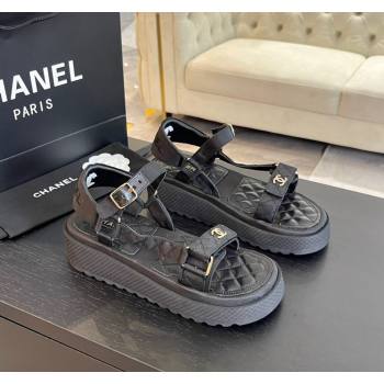 Chanel Patchwork Calfskin Platform Sandals Black2 2024 0603 (SS-240603113)