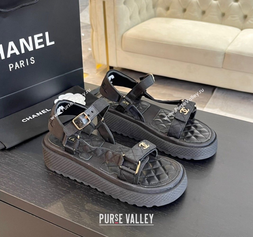 Chanel Patchwork Calfskin Platform Sandals Black2 2024 0603 (SS-240603113)