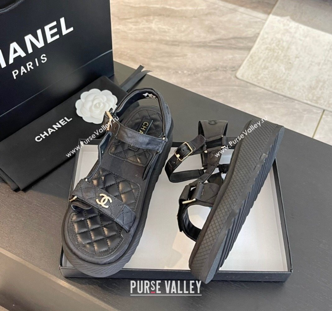 Chanel Patchwork Calfskin Platform Sandals Black2 2024 0603 (SS-240603113)