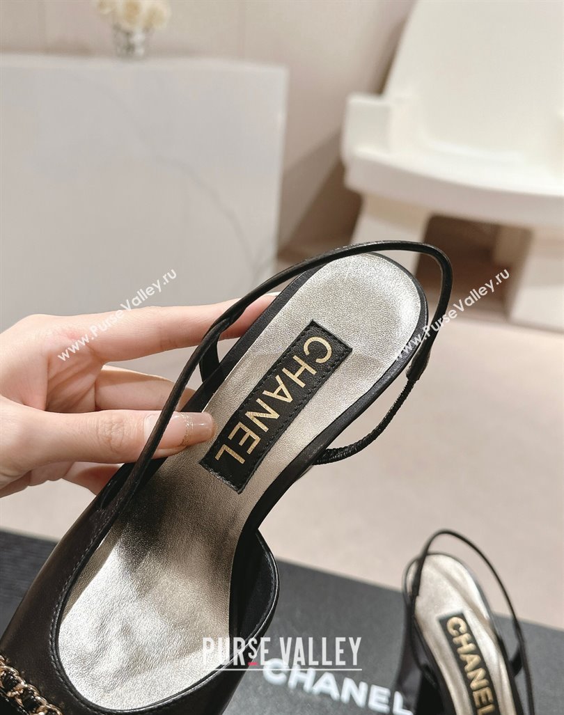 Chanel Lambskin Patent Calfskin Slingback Pumps 9cm with Chain Black 2024 0603 (MD-240603029)