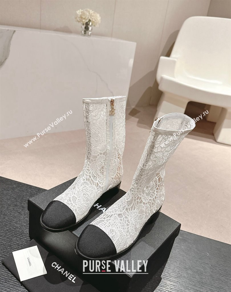 Chanel Lace Flat Ankle Boots White 2024 0603 (MD-240603119)