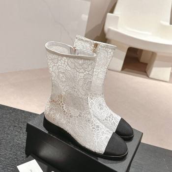 Chanel Lace Flat Ankle Boots White 2024 0603 (MD-240603119)