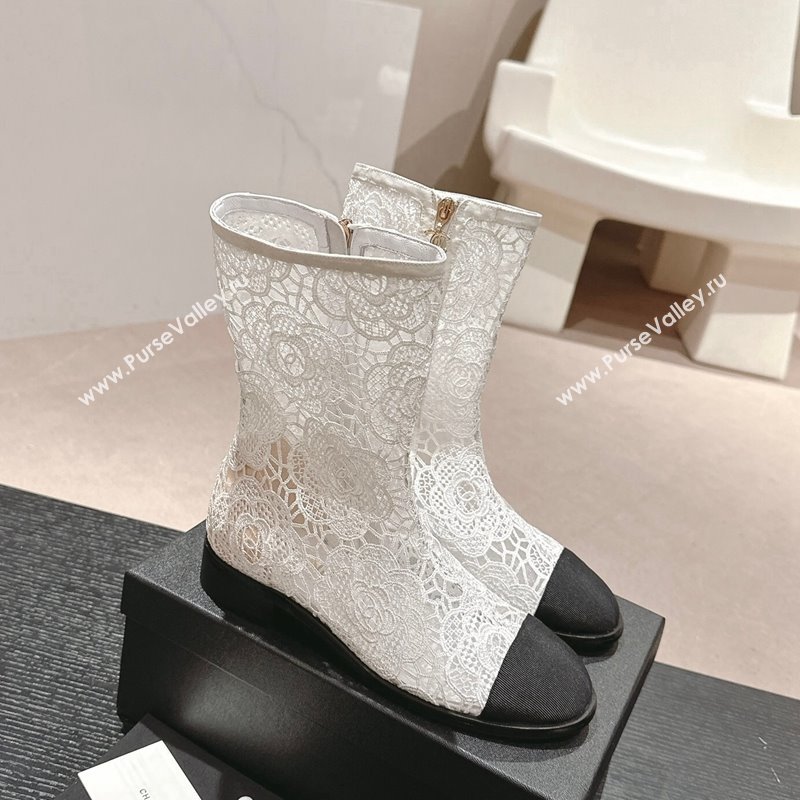 Chanel Lace Flat Ankle Boots White 2024 0603 (MD-240603119)