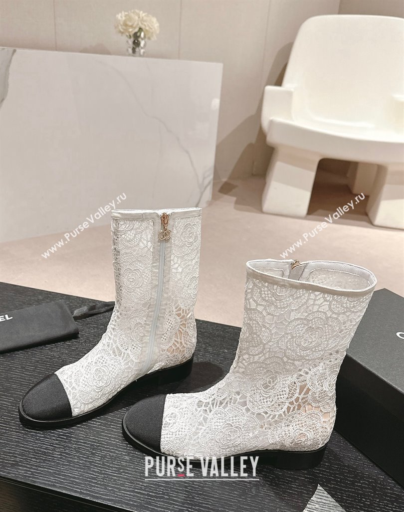 Chanel Lace Flat Ankle Boots White 2024 0603 (MD-240603119)