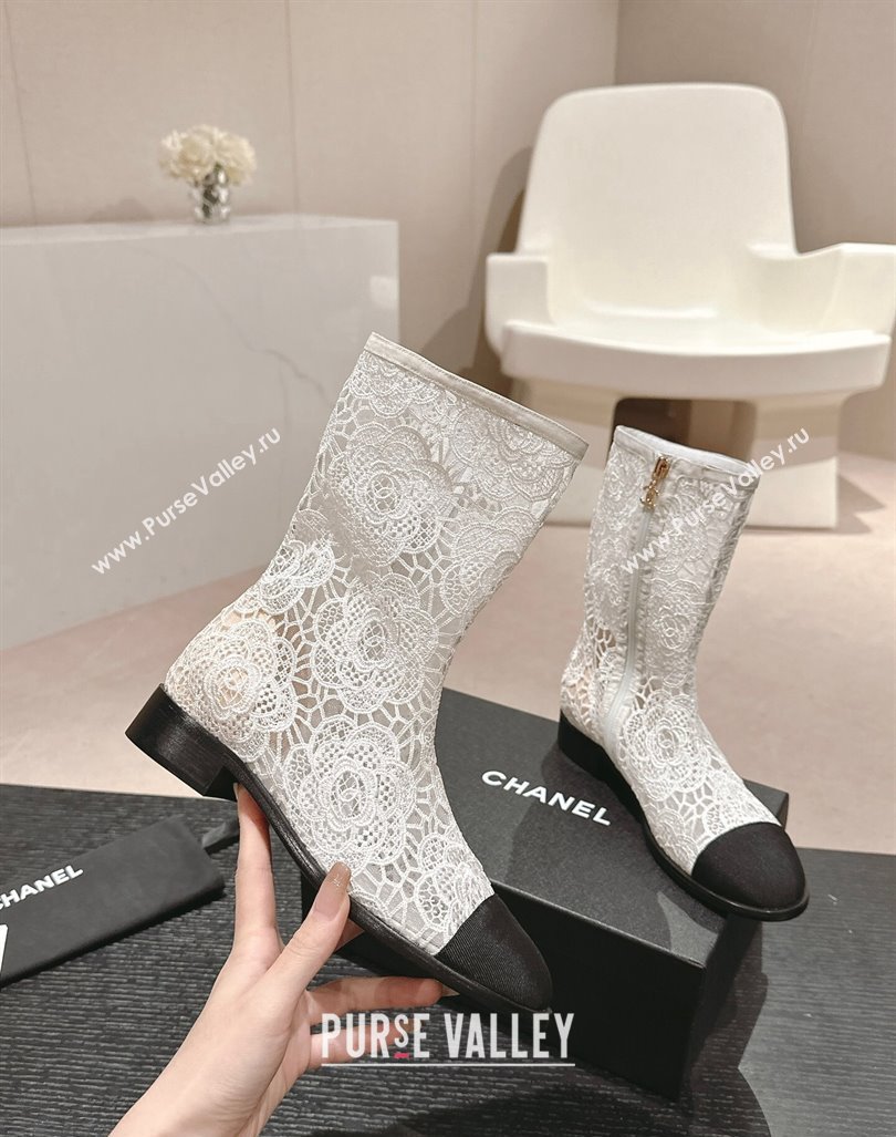 Chanel Lace Flat Ankle Boots White 2024 0603 (MD-240603119)