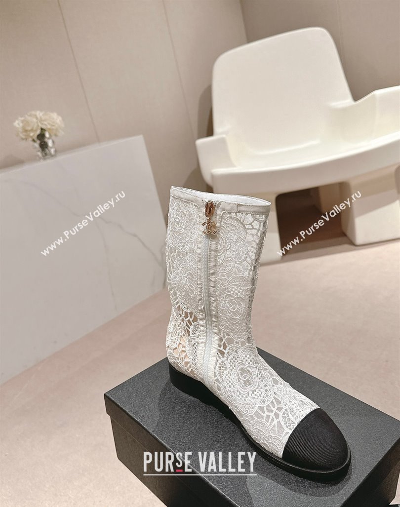 Chanel Lace Flat Ankle Boots White 2024 0603 (MD-240603119)