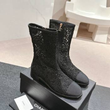 Chanel Lace Flat Ankle Boots Black 2024 0603 (MD-240603120)