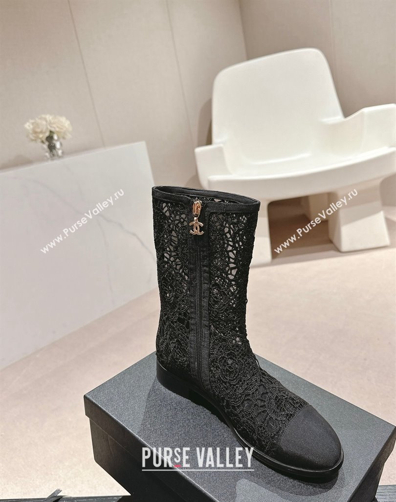 Chanel Lace Flat Ankle Boots Black 2024 0603 (MD-240603120)