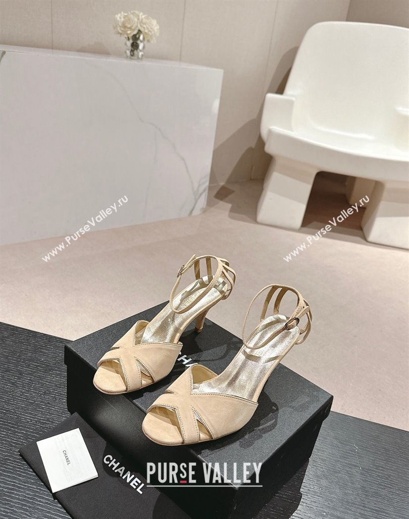 Chanel Suede Heel Sandals 7cm Beige 2024 060302 (MD-240603121)