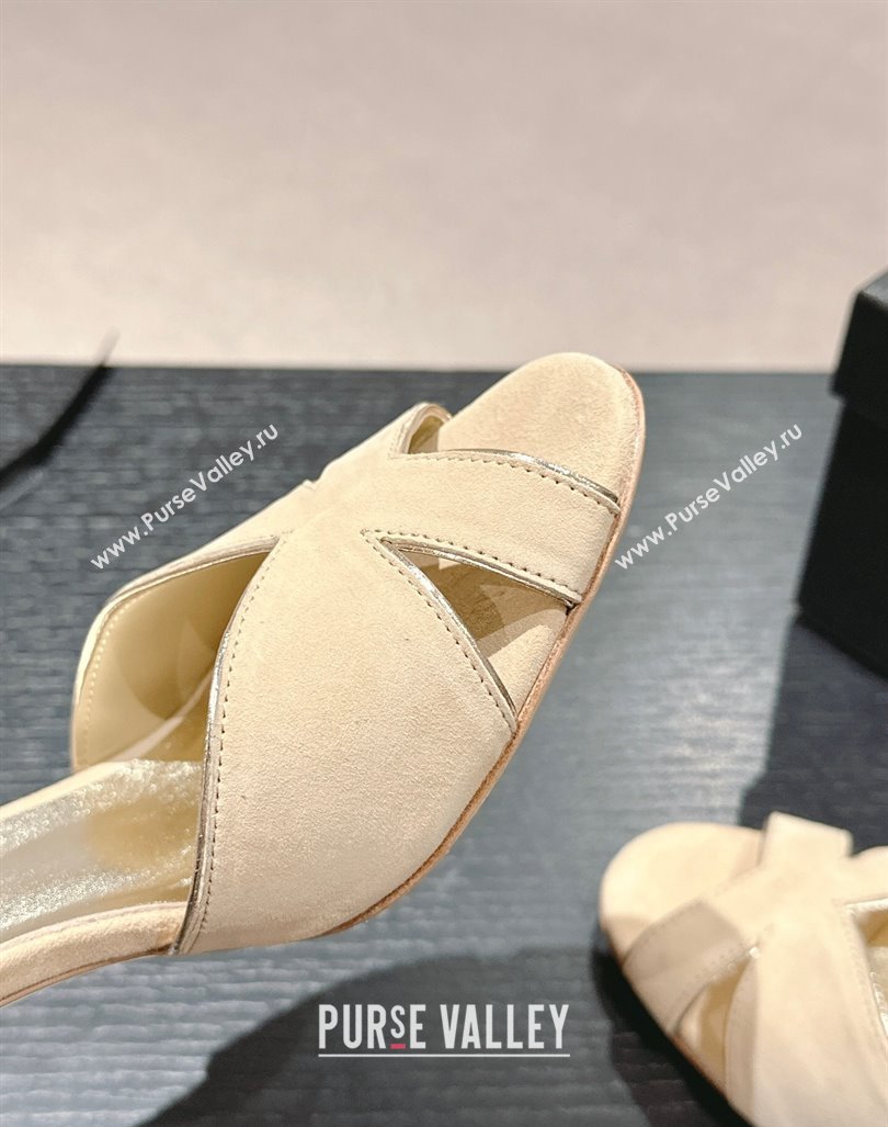 Chanel Suede Heel Sandals 7cm Beige 2024 060302 (MD-240603121)