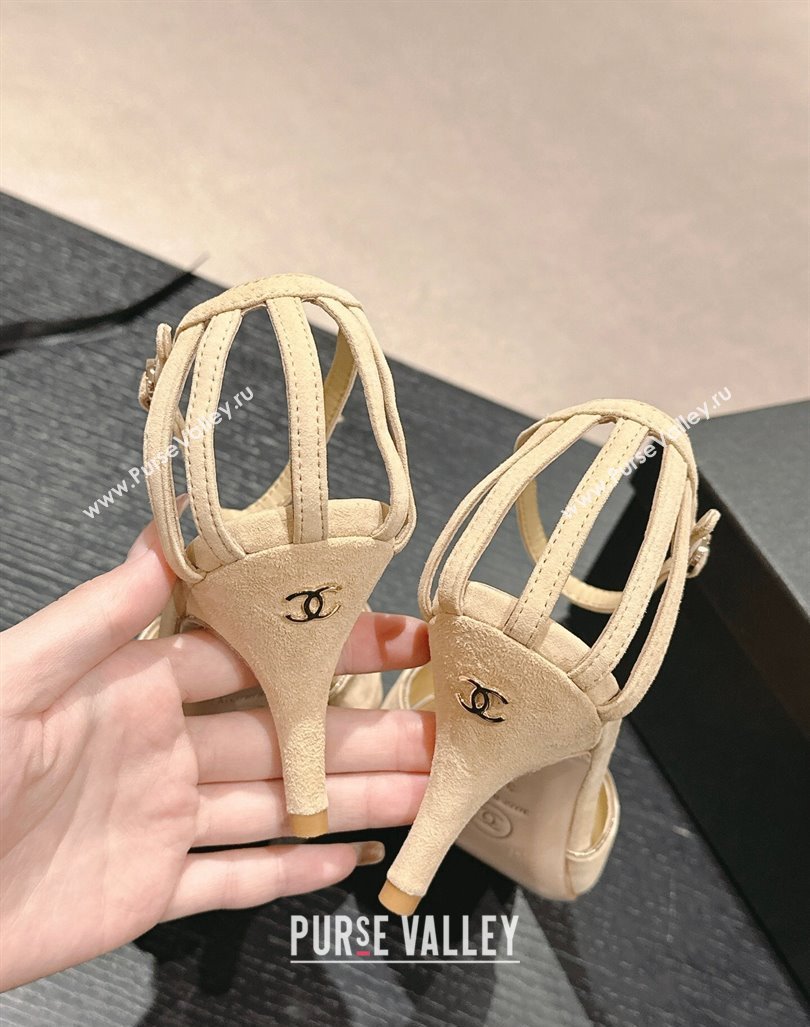 Chanel Suede Heel Sandals 7cm Beige 2024 060302 (MD-240603121)