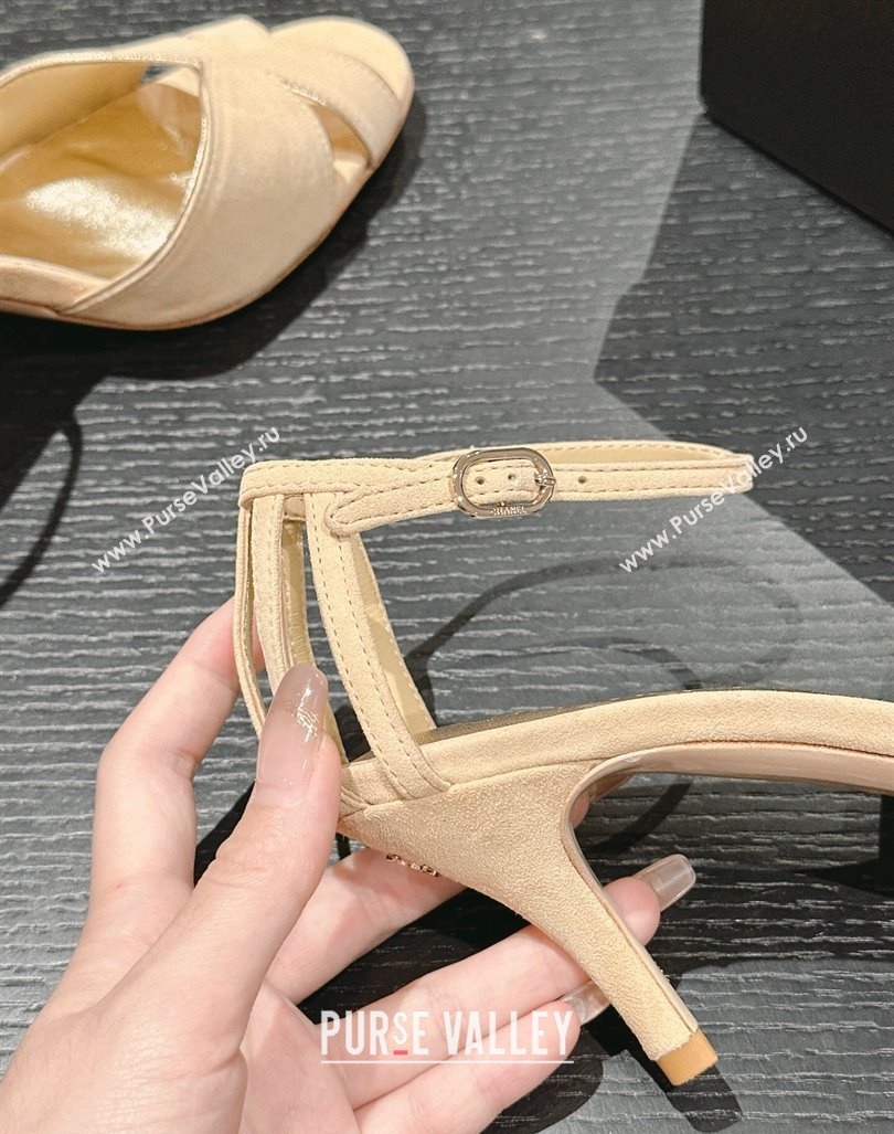 Chanel Suede Heel Sandals 7cm Beige 2024 060302 (MD-240603121)