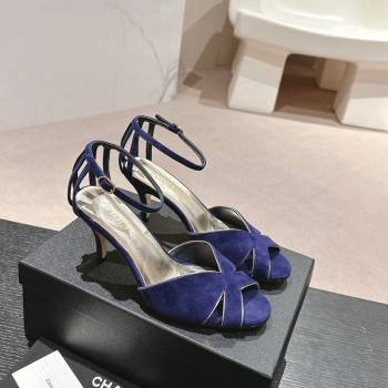 Chanel Suede Heel Sandals 7cm Blue 2024 060302 (MD-240603122)