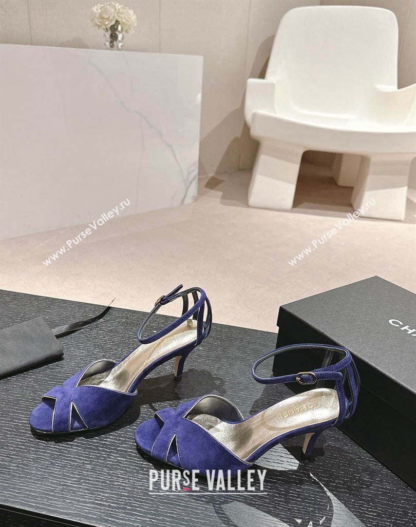 Chanel Suede Heel Sandals 7cm Blue 2024 060302 (MD-240603122)