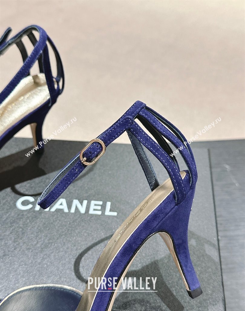 Chanel Suede Heel Sandals 7cm Blue 2024 060302 (MD-240603122)